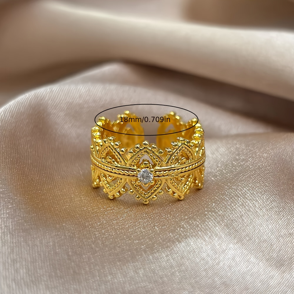 Boho Crown Open Ring with Rhinestone Accents